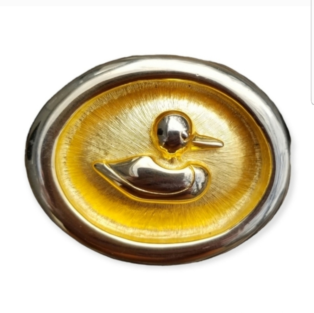 Vintage Dotty Smith Duck Belt Buckle Gold Silver Tone Oval Preppy 80s